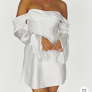 Giselle off the shoulder satin mini dress